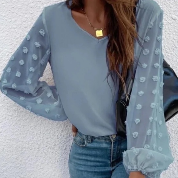 Boho Swiss Polka Dot Sheer Sleeve Top - Picture 7 of 12